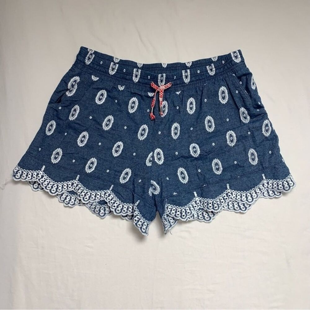 Anthropologie Boho Blue Eyelet Chambray Shorts Womens Large Fall Beach Preppy - Picture 4 of 10